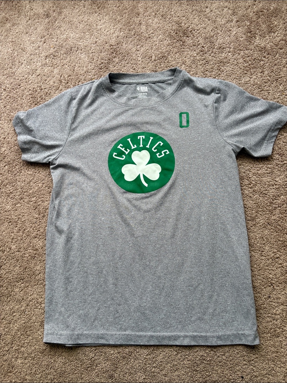 NBA Gray Tee with Green Celtics Shamrock Logo